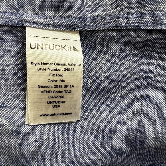 Untuckit Linen Shirt Size Large Heather Blue Classic Fit wrinkle Resistant - Picture 8 of 9